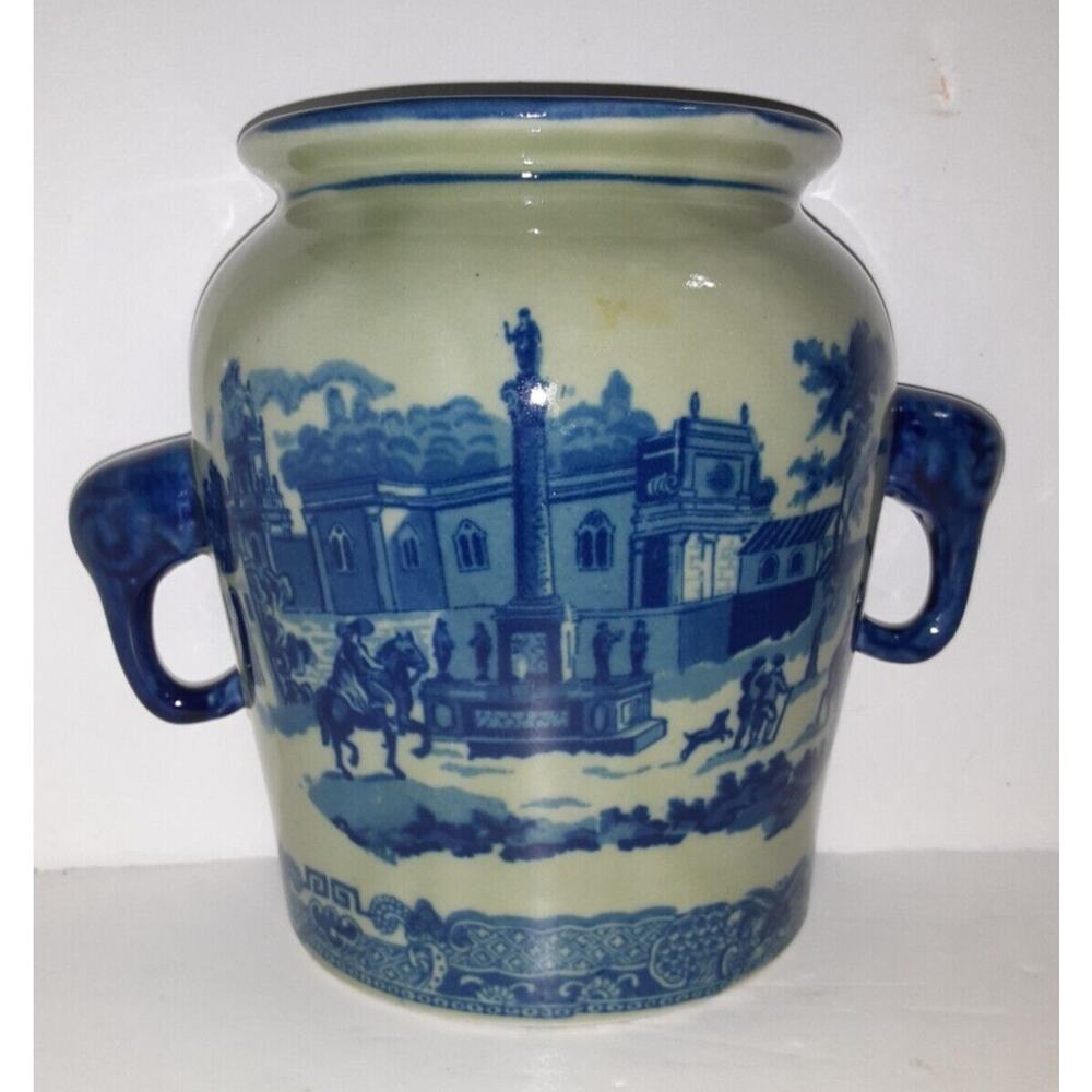 Vintage‎ Flow Blue on Celadon Victoria Ware Porcelain Wall Pocket Chinoiserie